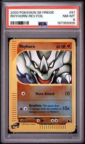 2003 POKEMON SKYRIDGE #91 RHYHORN-REVERSE FOIL PSA 8