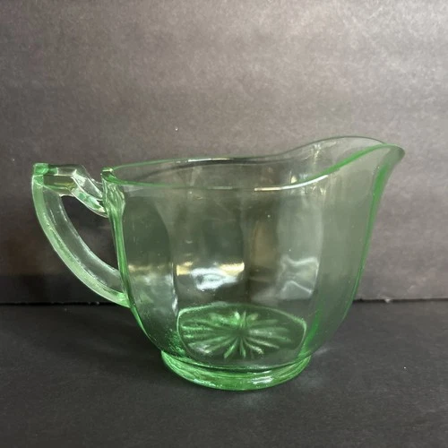 Vintage 1930s Green Depression Glass Creamer Pitcher Uranium Glass 3” Creamer