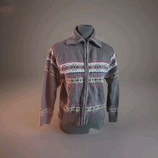 Tiara International Gray Fair Isle Petite Large Full Zip Turtleneck