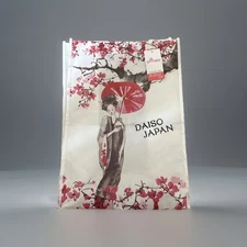 Sakura Geisha Reusable Grocery Shopping Tote Bag Black Handle Straps Daiso Japan