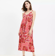 LOFT  Floral Linen Blend Strappy Maxi Dress Woven Size 10