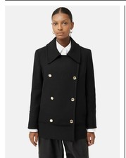 JIGSAW BlackWool Blend Twill Pea Coat Size Uk 12