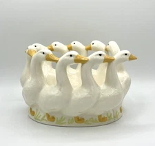 Vintage Holland Mold Ducks Walking In Row 9” Centerpiece Bowl Spring Planter