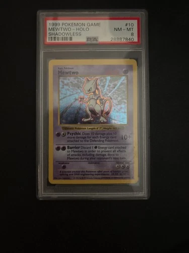 1999 Pokemon Shadowless Mewtwo Holo #10/102 PSA 8