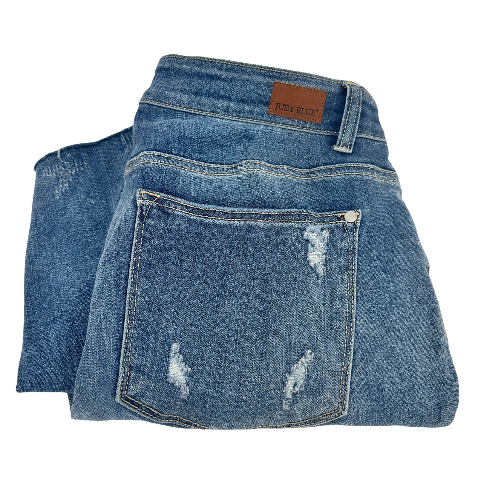 Judy Blue Jeans Womens 14 W Skinny Fit Distressed Blue Stretch Denim