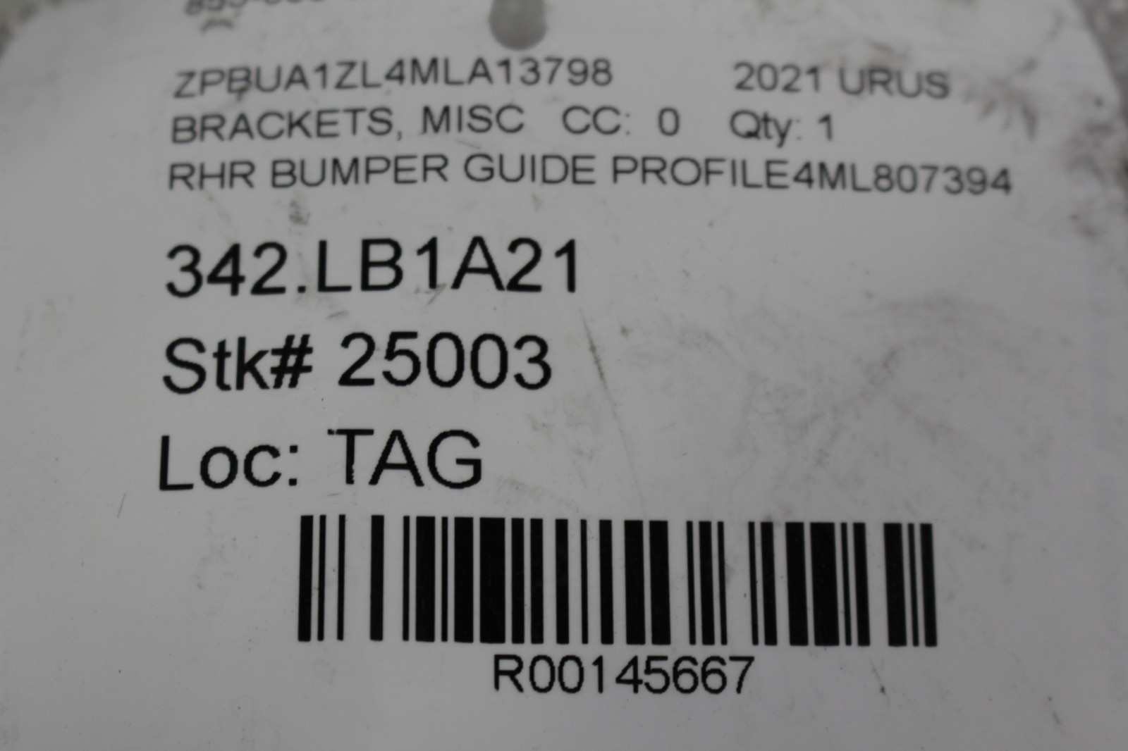 Lamborghini Urus, RH, Right, Rear Bumper Bracket, Used, P/N 4ML807394