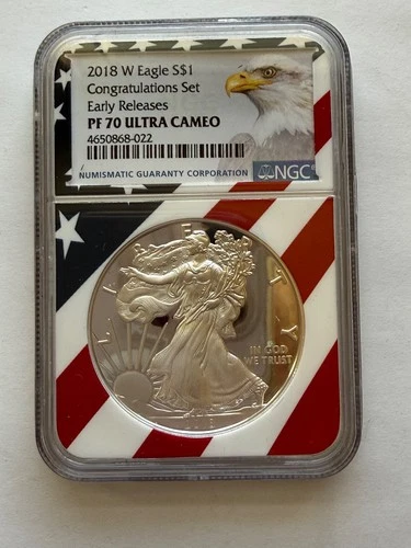 2018-W $1 American Silver Eagle NGC PR-70 Ultra Cameo - Congratulations Set Coin
