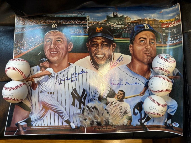 Mickey Mantle, Willie Mays , Duke Snider .Signed  18X24 PSA  (5) Auto Baseballs