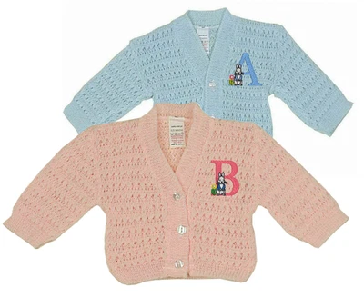 BEE BO Personalised Baby Knitted Cardigan BluE,Pink &White 0-12 Month–100% Acrylic soft