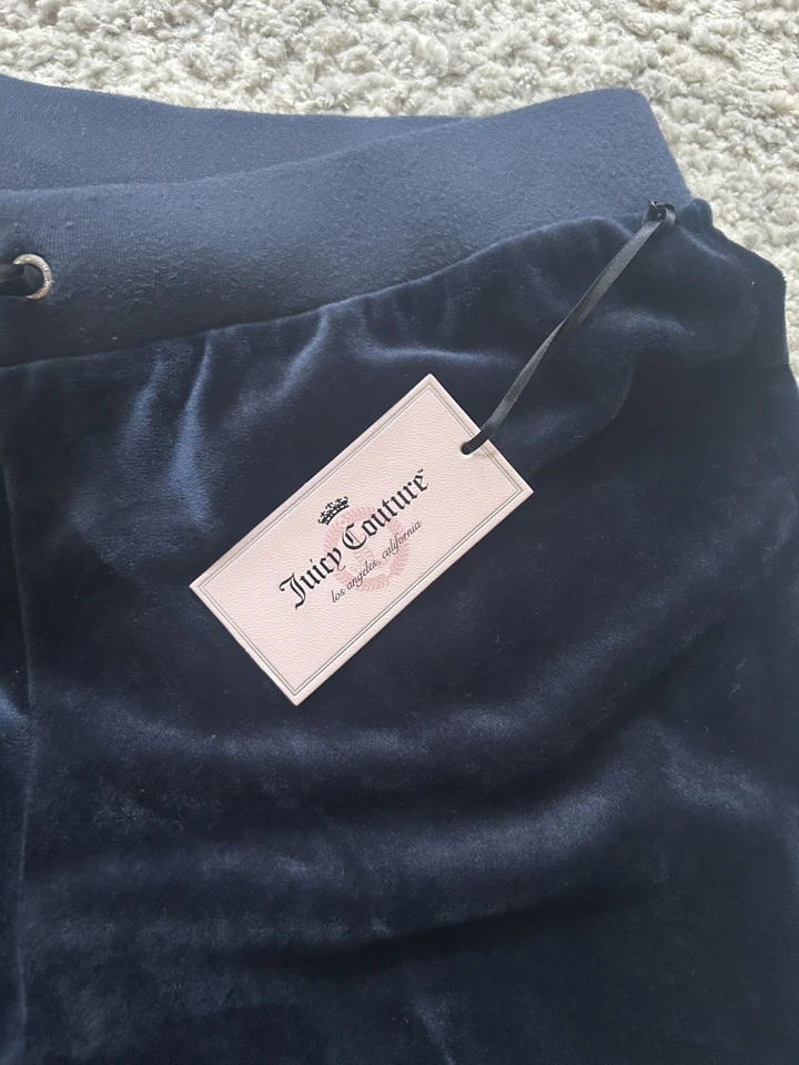 Y2K Juicy Couture Sweatpants Jogger Velvet Velour Navy Blue Large Retro  - Image 4 of 4