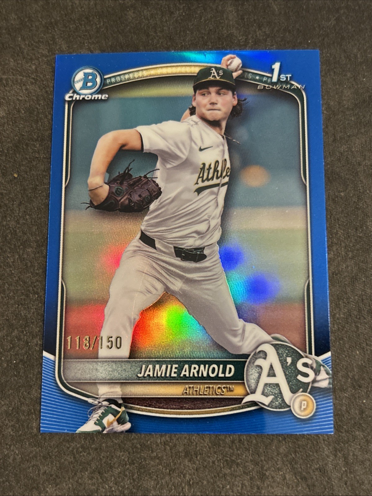 2025 Bowman Draft Jamie Arnold Chrome Blue Refractor 1st #/150 Athletics