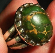 ANTIQUE NAVAJO TURQUOISE STERLING SILVER RING GREAT BEZEL SIZE 7 3/4 vafo