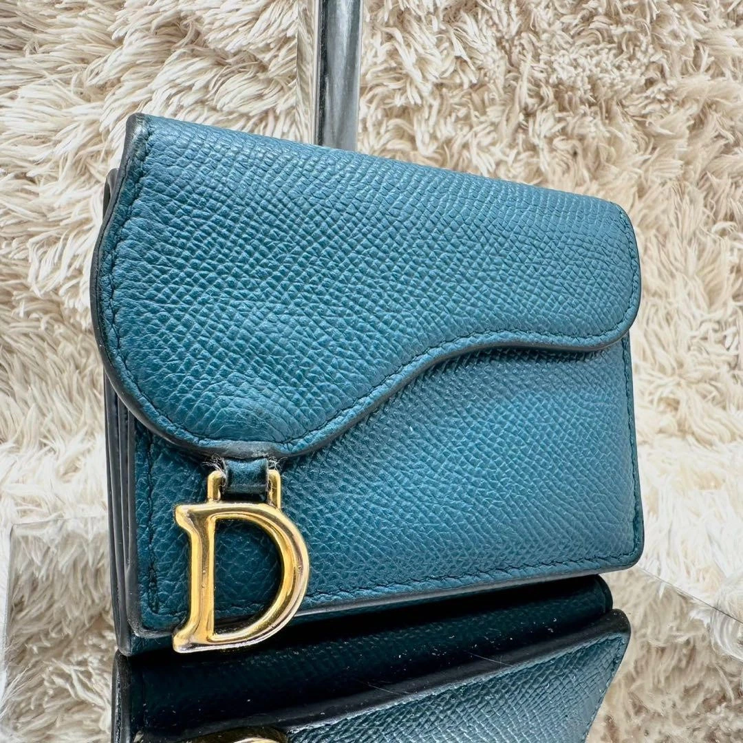 Portefeuille Christian Dior Triple Bleu Logo D Cuir Compact Occasion