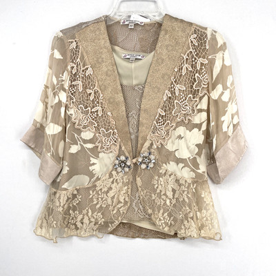 Spencer Alexis  2PC Jacket & Shell Taupe With Crystal Buttons Size Small Gold