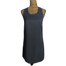 Pixley Dress SMALL Navy Blue White Polka Dot Shift Bow Tie Back Lined PRETTY