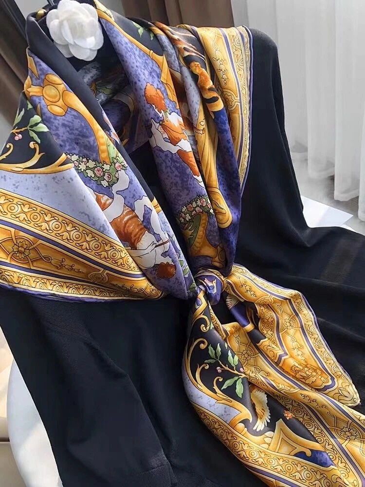 100% Silk Womens Animal Print Bird Scarf Greek Myths Large Square Scarves Shawl