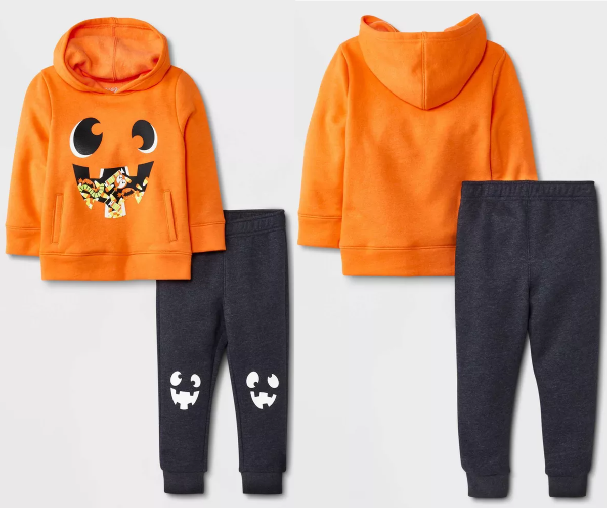 Toddler Boys Halloween Pumpkin Candy Fleece Hoodie &Jogger pant