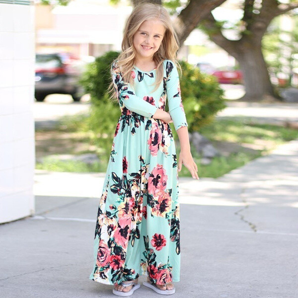 knee length dresses for ladies Girls Off White Georgette Floral Printed Fit & Flare Maxi length Dress