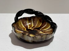 BROWN HANDLE GLASSWARE DISH CANDY TRINKET MADE IN AUSTRIA