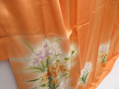 4804T07z980 Japanese Kimono Silk TSUKESAGE Flower Dark orange | eBay