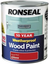 Image of Ronseal 10 Year Weatherproof Wood Paint Royal Red Gloss Finishes 750ML