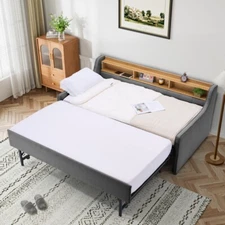 Twin to King Size Day Bed with Pop Up Trundle w/LED/USB/Type C/Storage Shelf