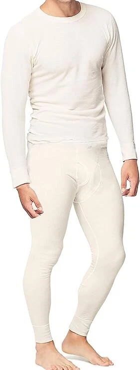 Place and Street Men’s Cotton Thermal Underwear Set, Off White, Large