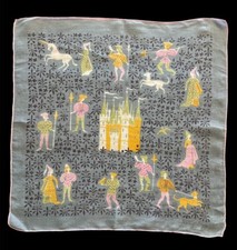 Vintage Tammis Keefe Handkerchief Royal Design W/ Castle, Unicorn Dog Signed