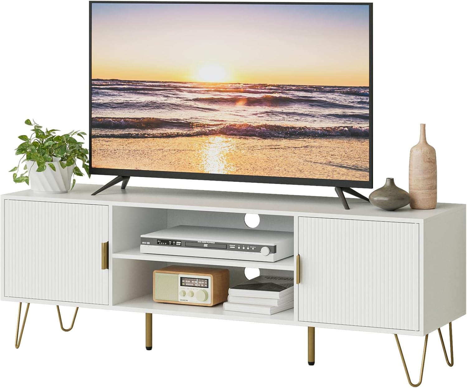 For 55-65 Inch Tvs With Gold Accents And Cabinets
