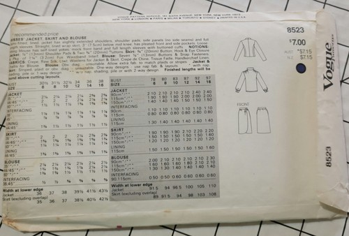 Vogue 8523 Sz 8. Older pattern, never used - Picture 2 of 2