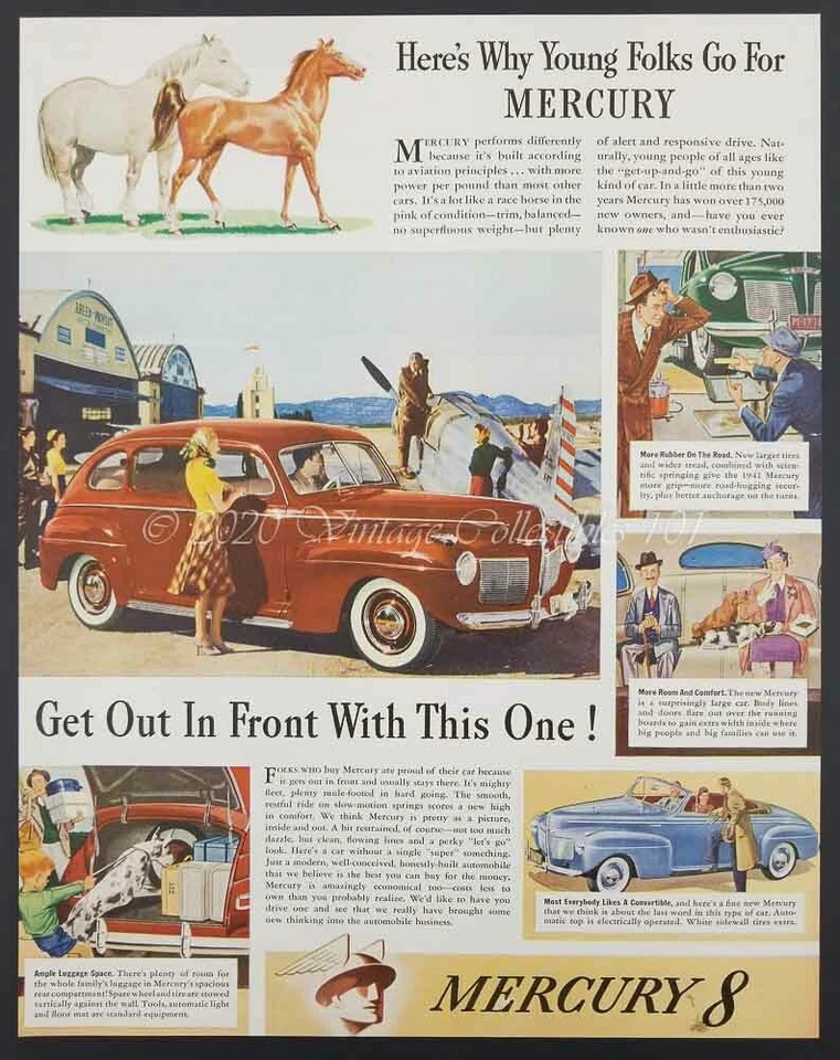1941 Mercury 8 Sedan conversível carro clássico foto arte decoração impressão vintage anúncio - Imagem 2 de 4