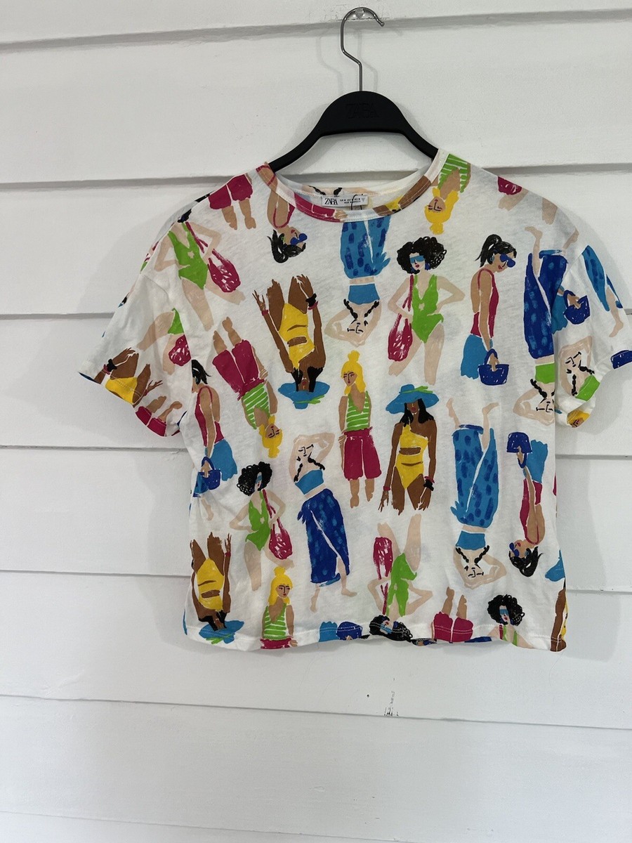 【ZARA】SQIRL グラフィックTシャツ NEW ZARA T-SHIRT WHITE WITH GIRL PRINT ROUND NECK SIZE SHORT