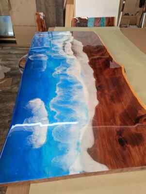 Ocean epoxy coffee table top, live edge furniture for home decor