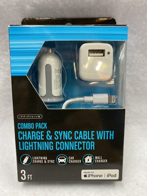 Infinitive 3ft cable Lightning charge, Wall & Car Combo Pack  iPod iPhone iPad