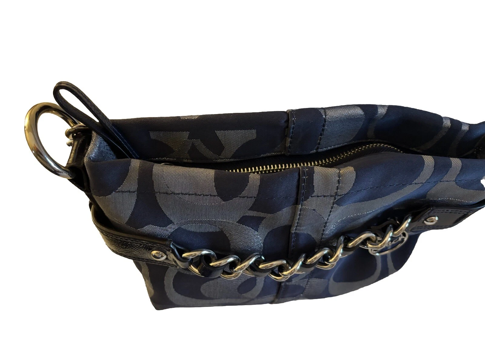 Amazing Coach Signature blu navy borsa a tracolla con catena davanti 19820