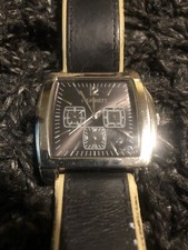 HAMNETT Quartz BLACK Watch Silver Tone HM0057 Leather Strap Men’s Square Face