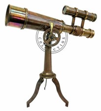 Kelvin Hughes Nautical Antique Brass Telescope Double Barrel With Tripod Stand
