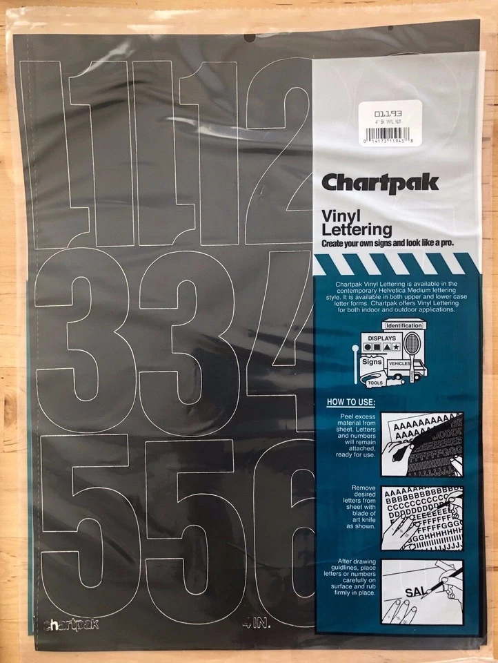 Lot of 6 Chartpak Self-Adhesive Vinyl Numbers 4 Inches Black 23 Per Pack 01193
