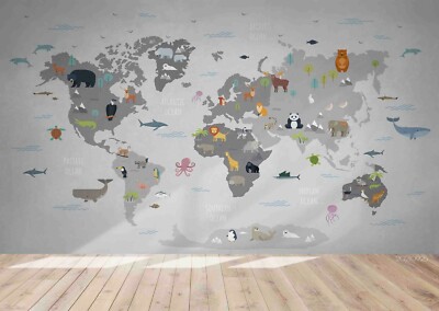 3D Cartoon World Map Wallpaper Wall Mural Removable Self-adhesive 902