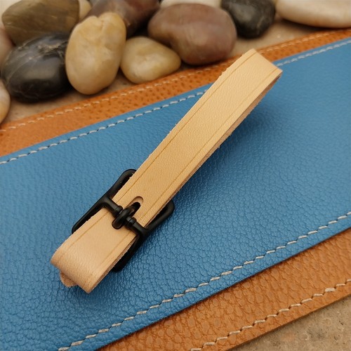 Natural Buttero Leather Pocket Watch Fob Strap & Black Finish Solid Buckle - Picture 3 of 4
