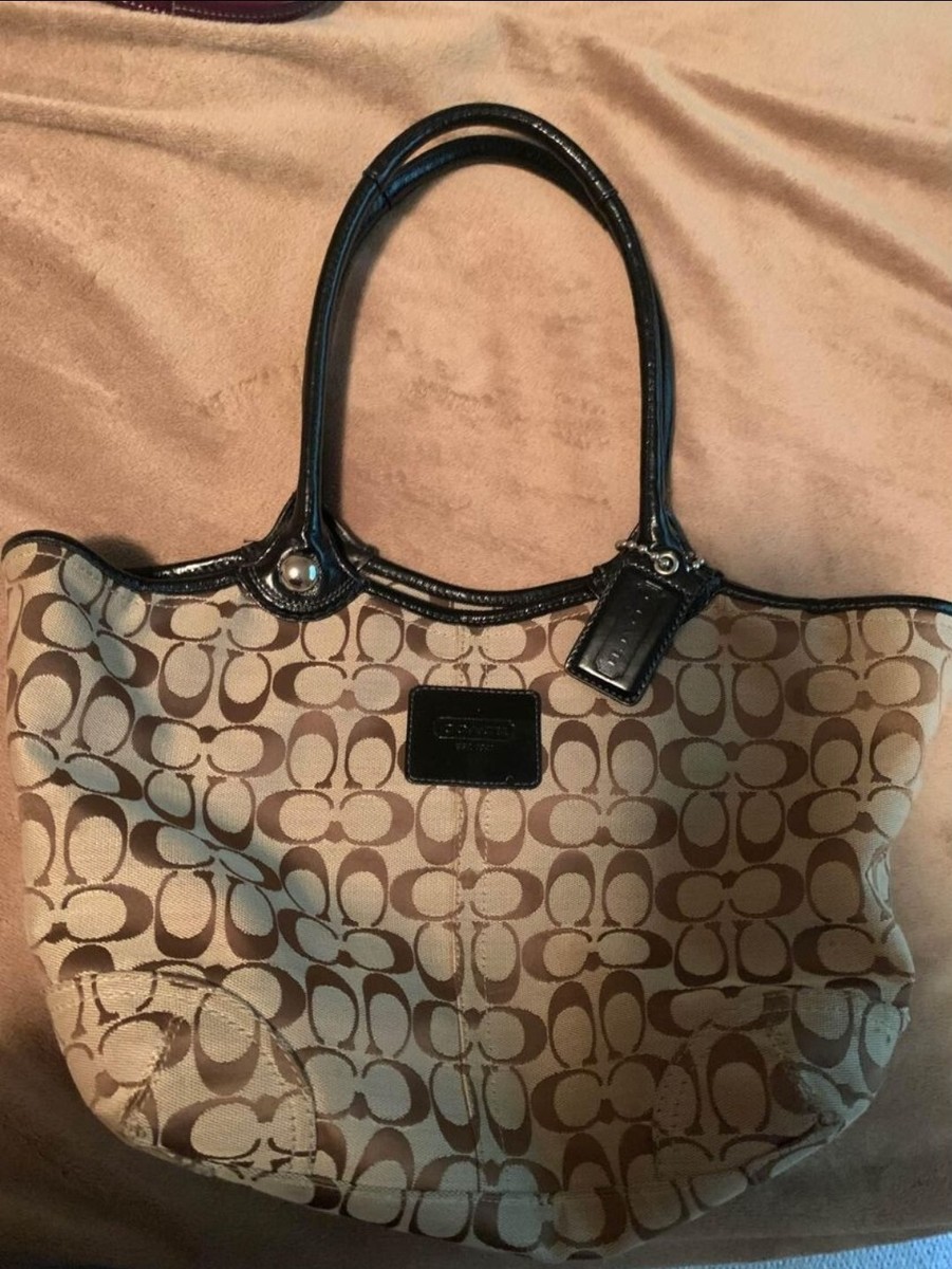 COACH Signature Bleecker Tote F14385 Shoulder Bag Tan/Black | eBay