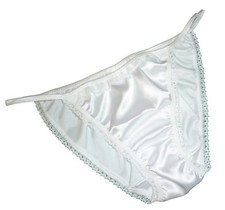 WHITE Shiny SATIN white lace mini TANGA string bikini brief SIZES XS-XXL
