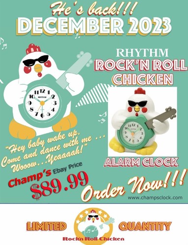 BRAND NEW! RHYTHM ROCK n’ ROLL CHICKEN ALARM CLOCK CRE321UR03 Speak up Singing - Picture 7 of 24