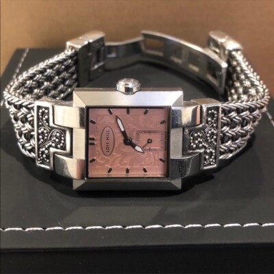 LOIS HILL Sterling Silver Pink Scroll Thai Flat Weave Bracelet Watch