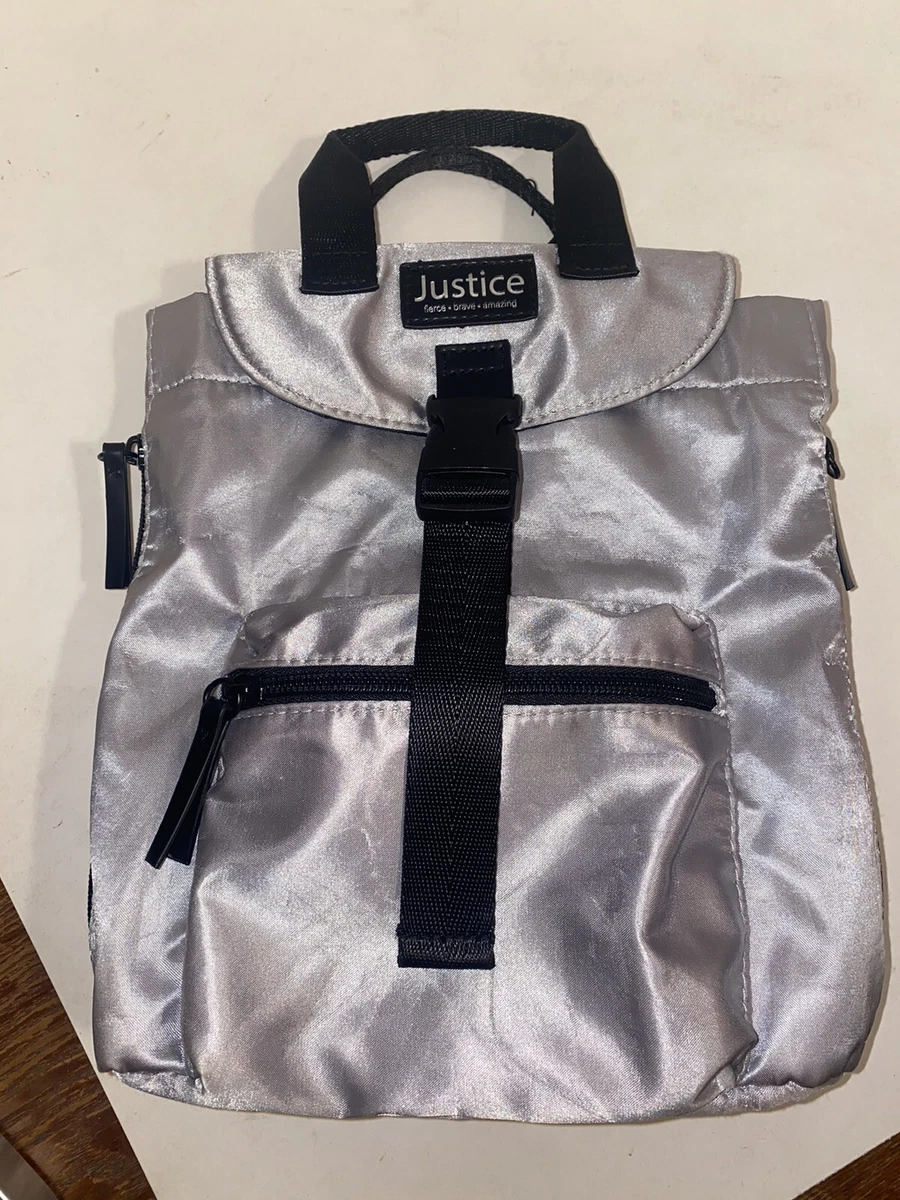 Justice Fierce Brave Amazing Silver Backpack USED eBay