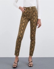 Zara Brown Python Snake Print High Rise Stretch Skinny Jeans Size 4 Pants NWT