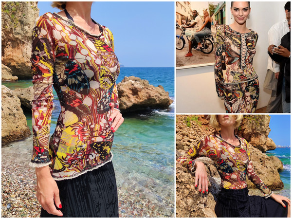Jean Jean Paul Gaultier Butterfly Mesh Psychedelic Tattoo Optical Top T-Shirt