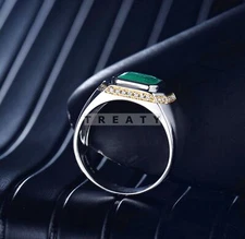 Emerald Octagon Cut Gemstone With 925 Sterling Silver Ring For Men's #61