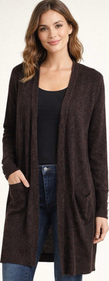 89th & Madison Classic Brown Metallic Open Cardigan Sweater Indie Boho Grunge