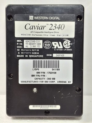 Western Digital Caviar 2340 Hard Drive IBM 17G3168 340MB WDAC2340 1010 cyl 55spt
